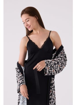 Arnetta Women's Black Nightgown Dressing Gown Set  - Image 2