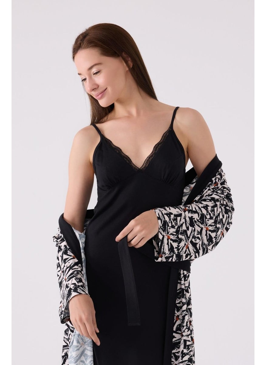 Arnetta Women's Black Nightgown Dressing Gown Set  - Image 2