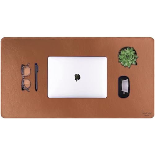 V-CUBE Designs Premium Vegan Leather Desk Mat 75X40cm 2.4mm Thick&Padded|Laptop Mat/Extended Mouse Pad/Stitched, Reversible, Sturdy Deskspread with High Tear/Peel Strength|Anti-Slip,Splash-Proof| Tan - Image 1