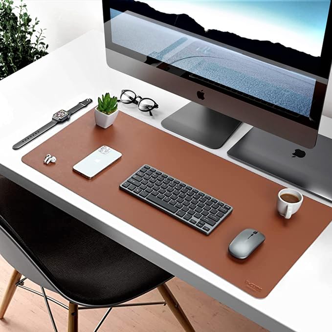V-CUBE Designs Premium Vegan Leather Desk Mat 75X40cm 2.4mm Thick&Padded|Laptop Mat/Extended Mouse Pad/Stitched, Reversible, Sturdy Deskspread with High Tear/Peel Strength|Anti-Slip,Splash-Proof| Tan - Image 2