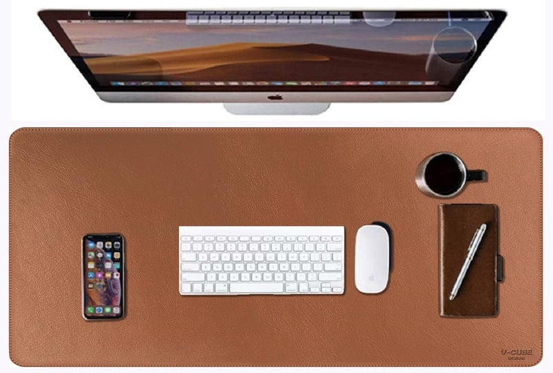 V-CUBE Designs Premium Vegan Leather Desk Mat 75X40cm 2.4mm Thick&Padded|Laptop Mat/Extended Mouse Pad/Stitched, Reversible, Sturdy Deskspread with High Tear/Peel Strength|Anti-Slip,Splash-Proof| Tan - Image 3