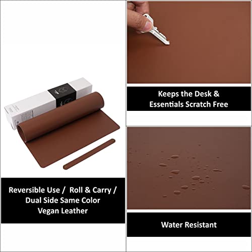 V-CUBE Designs Premium Vegan Leather Desk Mat 75X40cm 2.4mm Thick&Padded|Laptop Mat/Extended Mouse Pad/Stitched, Reversible, Sturdy Deskspread with High Tear/Peel Strength|Anti-Slip,Splash-Proof| Tan - Image 5