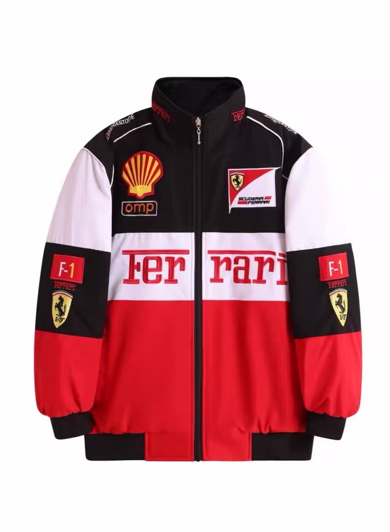 F1 Racing Jacket - Black/Red/White Color Block, Shell/OMP Sponsor Logos, Full-Zip Design, Premium Polyester Fabric, Official Motorsport Apparel for Fans & Daily Casual Styling - Image 1