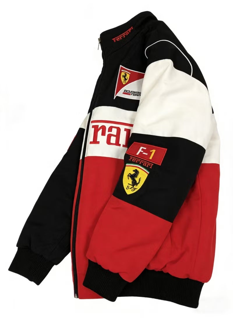 F1 Racing Jacket - Black/Red/White Color Block, Shell/OMP Sponsor Logos, Full-Zip Design, Premium Polyester Fabric, Official Motorsport Apparel for Fans & Daily Casual Styling - Image 2