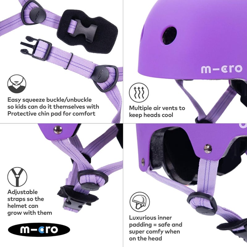 Micro Deluxe Children's Helmet - Adjustable Cycling Headwear for Boys & Girls, Purple (48-54cm) - Image 4
