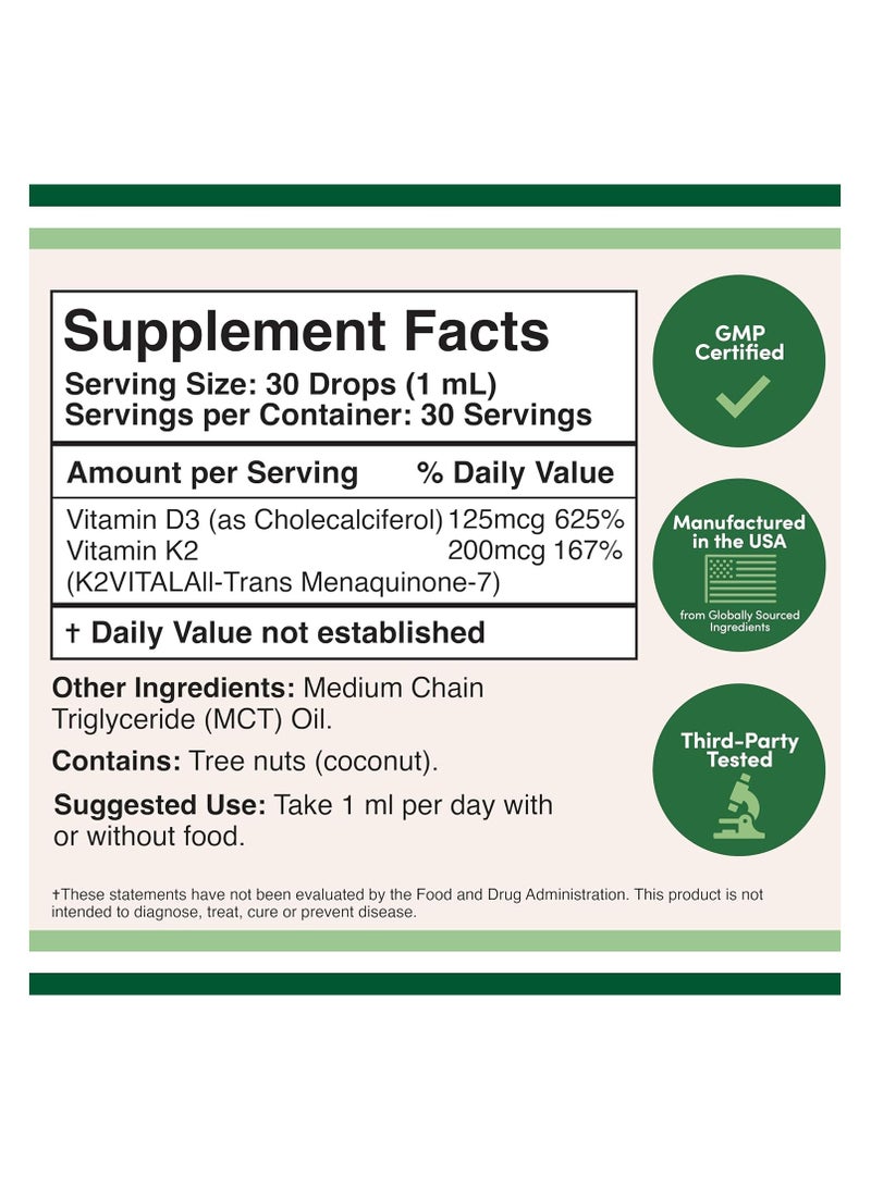 Double Wood Supplements Vitamin D3 K2 Liquid Max Absorption Liquid Vitamin D Drops for Kids and Adults 5000 IU 200 mcg 30 servings - Image 2
