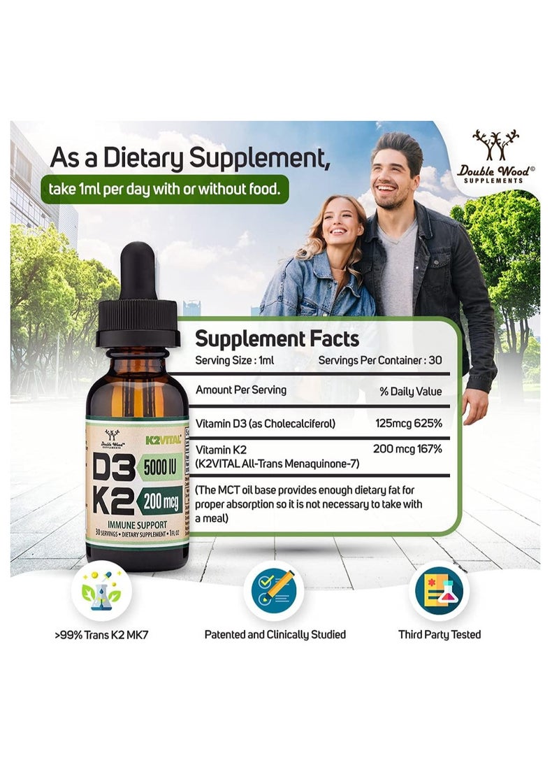 Double Wood Supplements Vitamin D3 K2 Liquid Max Absorption Liquid Vitamin D Drops for Kids and Adults 5000 IU 200 mcg 30 servings - Image 3