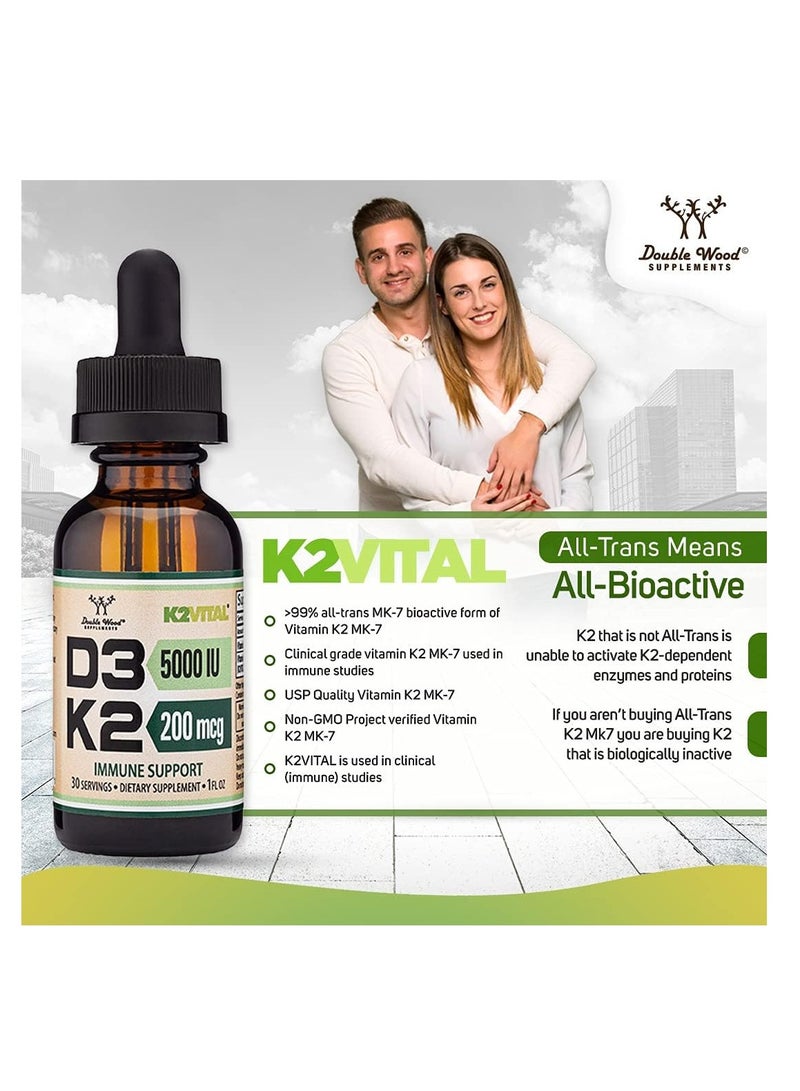 Double Wood Supplements Vitamin D3 K2 Liquid Max Absorption Liquid Vitamin D Drops for Kids and Adults 5000 IU 200 mcg 30 servings - Image 5