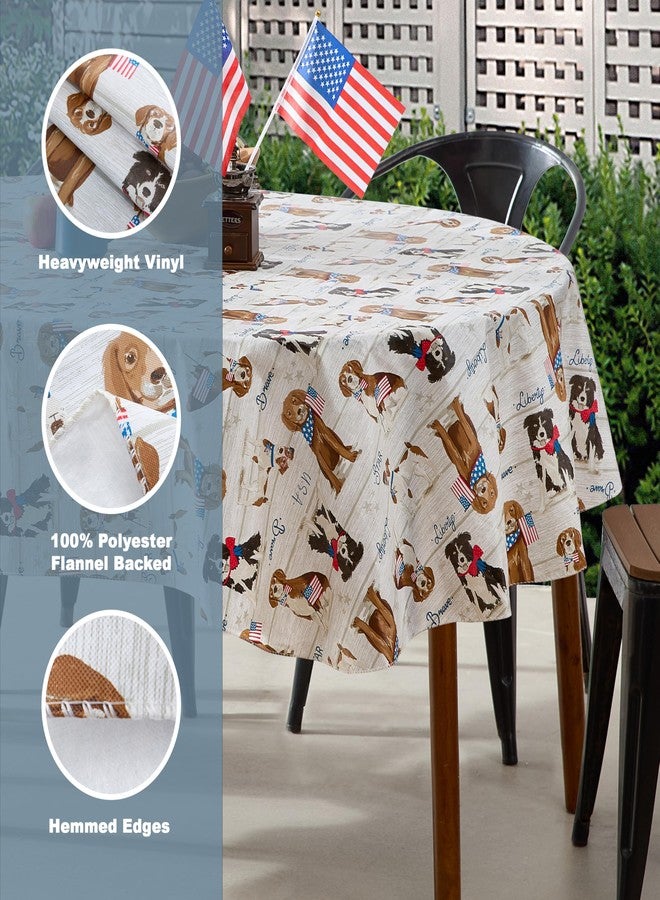 Newbridge Patriotic Dogs and American Flag Vinyl Flannel Backed Tablecloth USA Dog Print, Waterproof Wipe Clean for BBQ, Picnic, Kitchen, 60 x 84 Inch Oval - Image 3