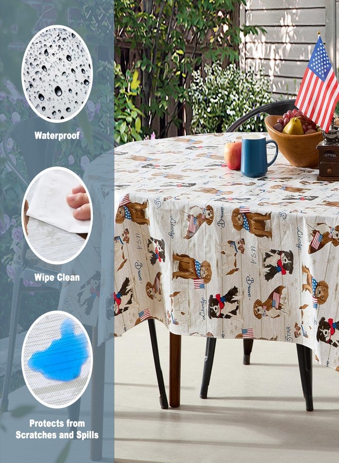 Newbridge Patriotic Dogs and American Flag Vinyl Flannel Backed Tablecloth USA Dog Print, Waterproof Wipe Clean for BBQ, Picnic, Kitchen, 60 x 84 Inch Oval - Image 2