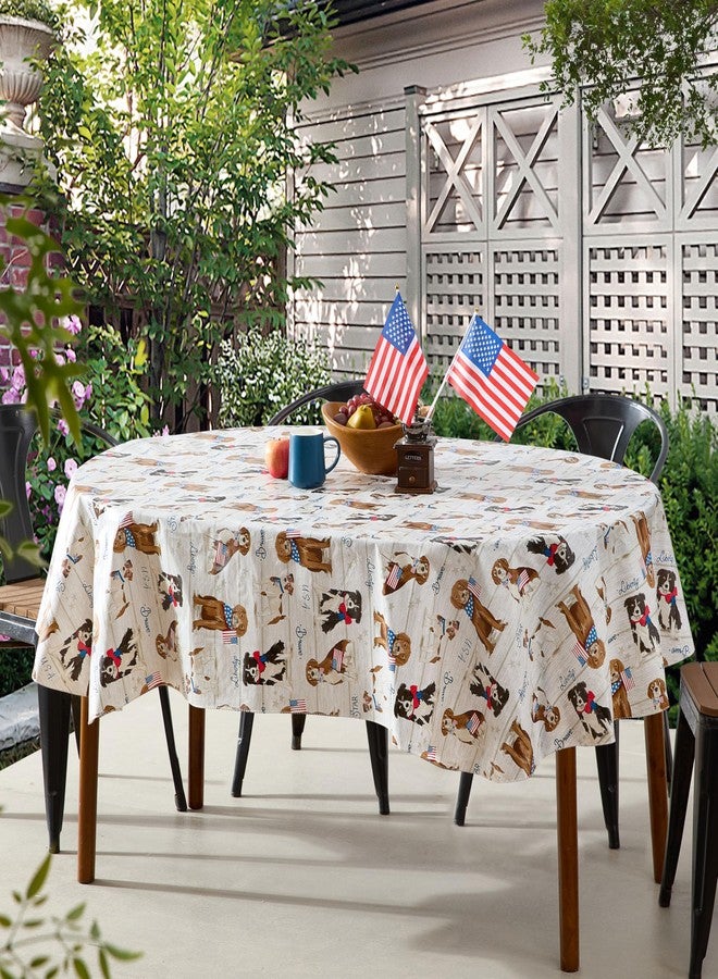 Newbridge Patriotic Dogs and American Flag Vinyl Flannel Backed Tablecloth USA Dog Print, Waterproof Wipe Clean for BBQ, Picnic, Kitchen, 60 x 84 Inch Oval - Image 1