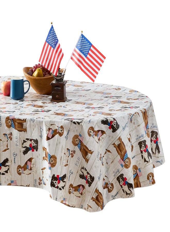 Newbridge Patriotic Dogs and American Flag Vinyl Flannel Backed Tablecloth USA Dog Print, Waterproof Wipe Clean for BBQ, Picnic, Kitchen, 60 x 84 Inch Oval - Image 5
