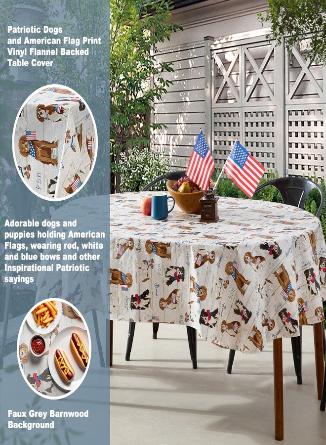 Newbridge Patriotic Dogs and American Flag Vinyl Flannel Backed Tablecloth USA Dog Print, Waterproof Wipe Clean for BBQ, Picnic, Kitchen, 60 x 84 Inch Oval - Image 4