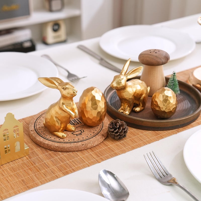 AOMOONOA Gold Easter Bunny and Egg Set, 4Pcs Resin Easter Rabbit and Egg Figurines, Small Faceted Bunny Statues for Modern Tabletop Centerpiece, Elegant Spring Mantle, Shelf, Home Decor - Image 5