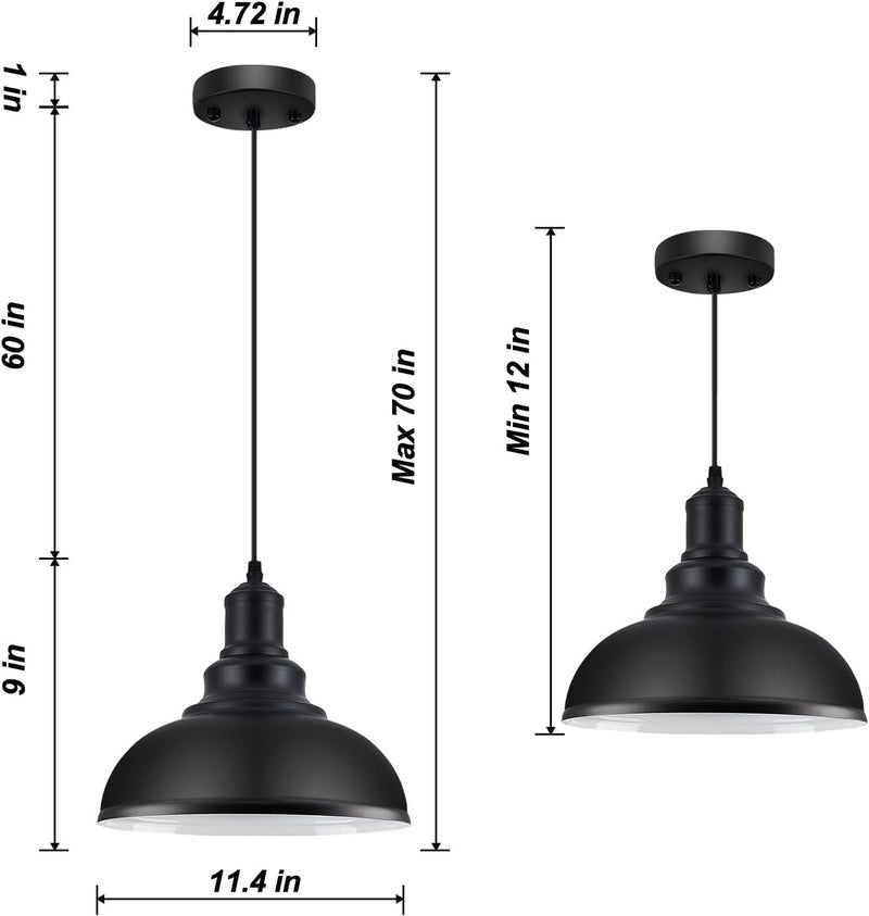 LOEHINLE 3PCS Pendant Lighting, Vintage Industrial Fixtures, Black Metal Chandelier Lights, Ceiling Lamp for Kitchen Home Island Dining Room Bedroom, 11.4 inches - Image 2