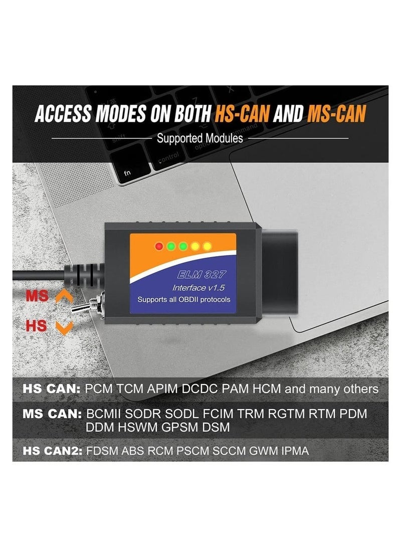 FORScan ELM327 OBD2 USB Adapter For Windows Diagnostic Coding Tool With MS-CAN/HS-CAN Switch For Ford Lincoln Mazda Mercury Series Vehicles - Image 2