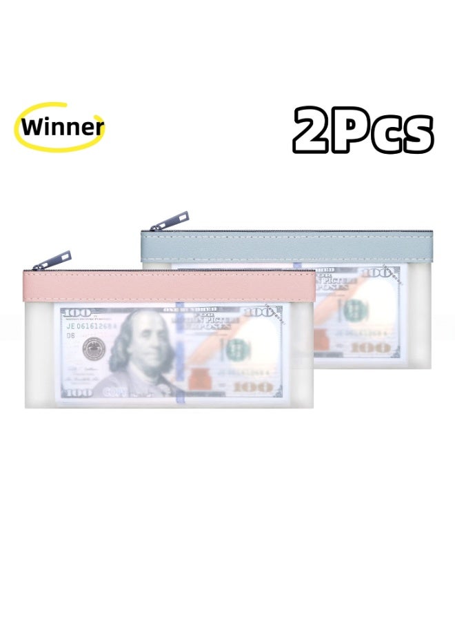 وينر حقائب نقود بسحاب، قطعتان من أكياس الإيداع البنكي الشفافة، مظاريف نقود بلاستيكية شفافة لتنظيم النقود والعملات المعدنية والشيكات والفواتير، حقيبة محفظة نقود، 7.6 × 3.7 بوصة - Image 1