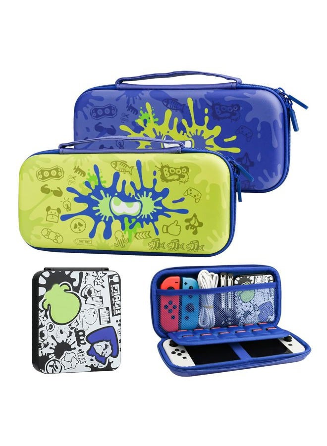GLDRAM Carrying Case Bundle for Nintendo Switch / OLED, Theme for Splatoon 3 Travel Case for Switch, Portable Accessories Kit with Game Card Holder, Thumb Grip Caps - Image 1