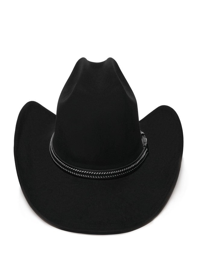 YOUBADU Faux Suede Felt Western Cowboy Hat for Women or Men, Wide Brim, Rivet Strap, Crown Black Braid, M/One size - Image 3