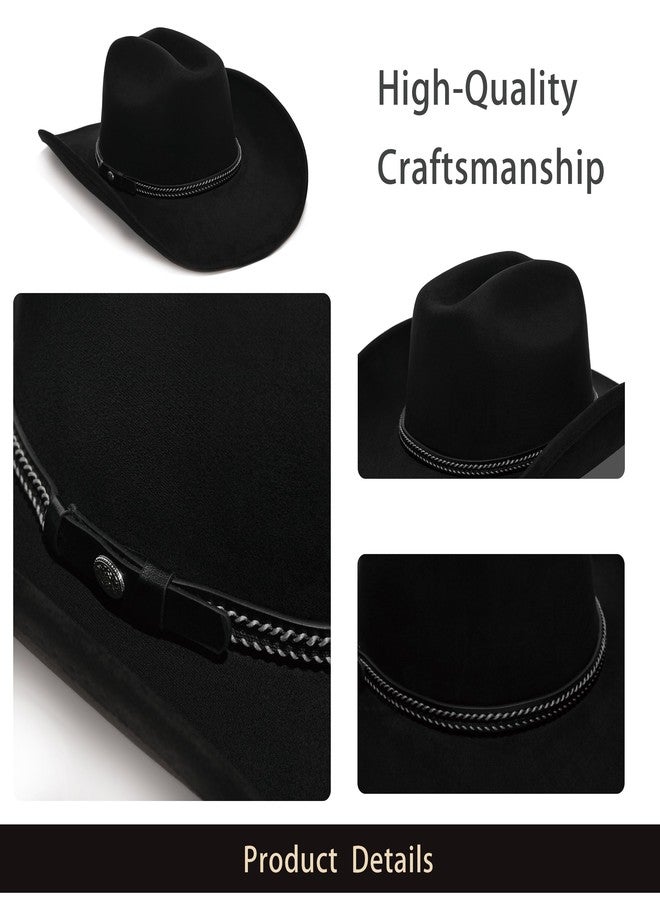 YOUBADU Faux Suede Felt Western Cowboy Hat for Women or Men, Wide Brim, Rivet Strap, Crown Black Braid, M/One size - Image 5