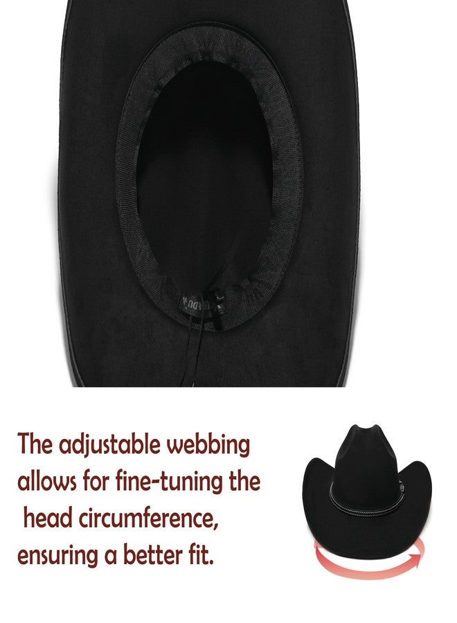 YOUBADU Faux Suede Felt Western Cowboy Hat for Women or Men, Wide Brim, Rivet Strap, Crown Black Braid, M/One size - Image 4