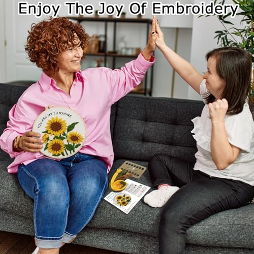 Nuberlic Sunflower Embroidery Kit for Beginners -Adults Starter Cross Stitch Kit DIY Needlepoint with Hoop, Pre-Printed Fabric, Threads & Step-by-Step Guide - Image 4