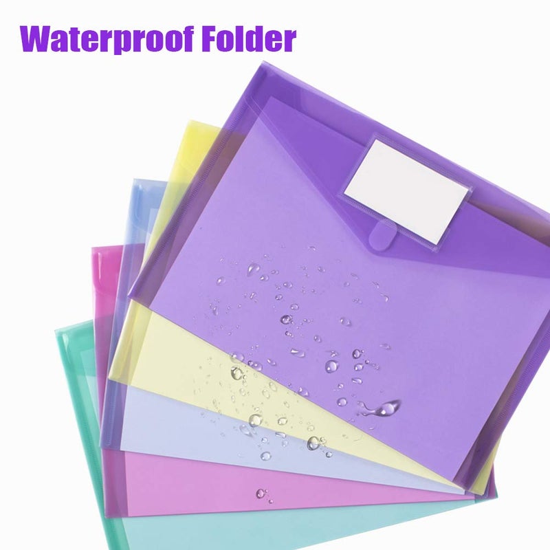 Sooez 10 Pack Plastic Envelopes Poly Envelopes, Clear Document Folders File Folders US Letter A4 Size File Folder with Label Pocket, Teacher School Office Supplies Organization Storage, Assorted Color - Image 3