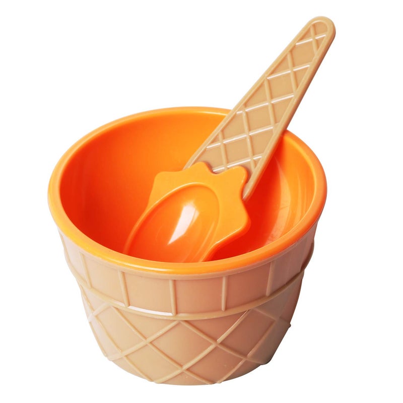 InfiSoul Ice Cream Bowls Set of 6 Dessert Bowls with Matching Spoons Salad Dessert Serving Bowls Tableware Set 300ml Plastic Assorted Cute Colours Wafer Design Ice Cream Cone Bowl - Image 3