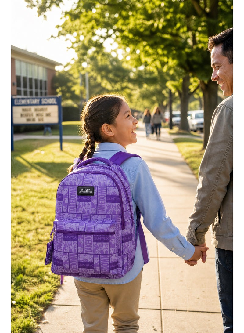 Trucare Netflix KPop Demon Hunters Teens Backpack 18" – Official School Backpack, Large Capacity Travel Daypack for Teens, Purple Character Print Book Bag - Image 2