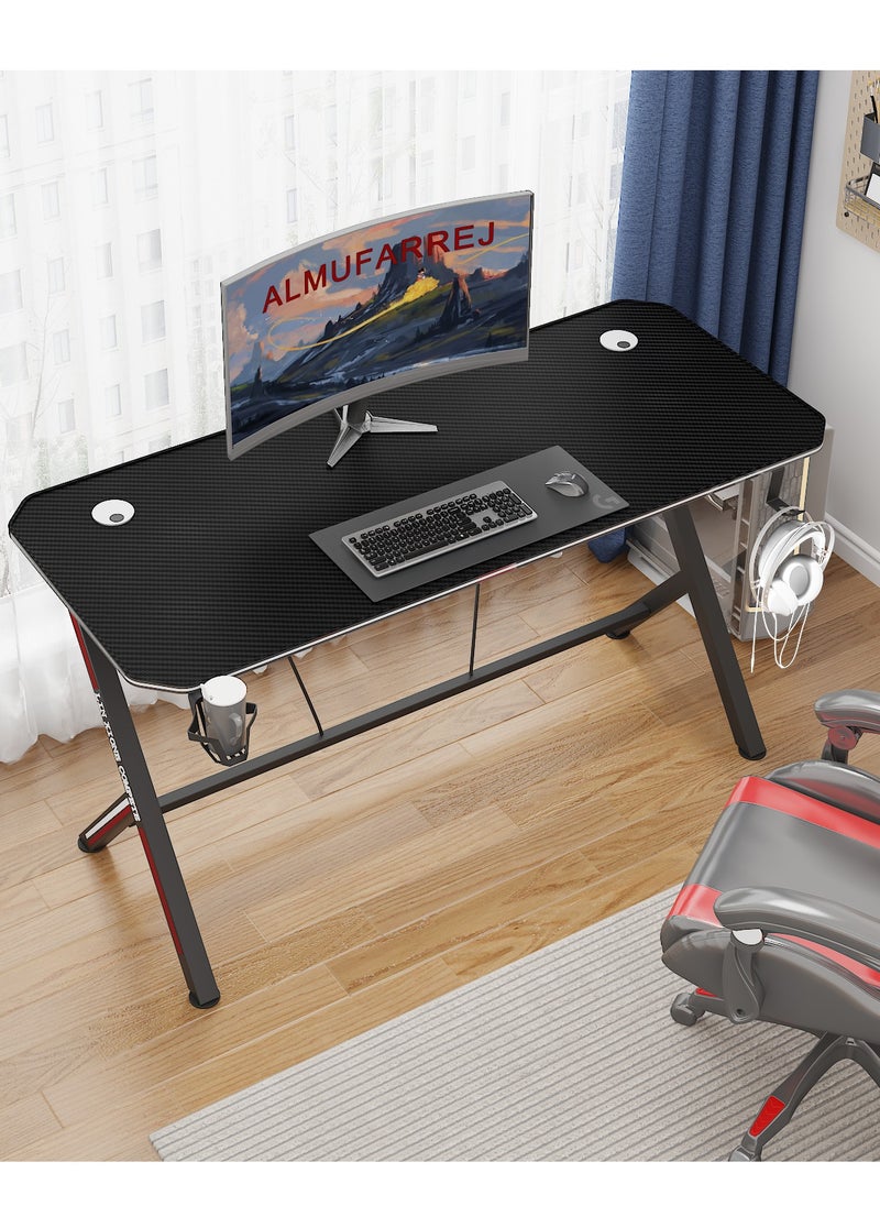 Gaming Desk For Gamers And Computer Desk And Home Office Desk Gaming Table High Quality For Heavy Use With Cable Management System For Organization And With Cup Holder And With Headphones Hanger Hook - 120x60 cm