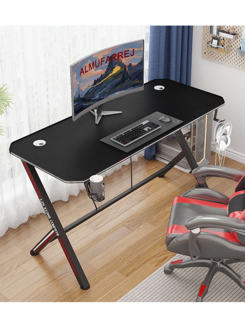 Gaming Desk For Gamers And Computer Desk And Home Office Desk Gaming Table High Quality For Heavy Use With Cable Management System For Organization And With Cup Holder And With Headphones Hanger Hook - 120x60 cm