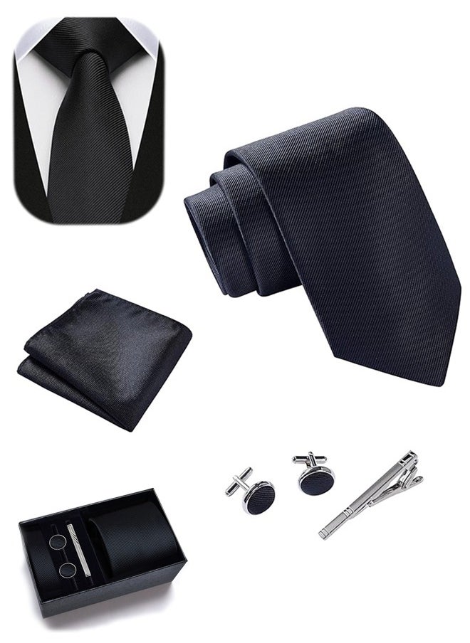 Lemon Ties for Men Set with Pocket Square Cufflink and Tie Clip, Necktie Handkerchief in Gift Box for Wedding and Business(Black)  - Image 1