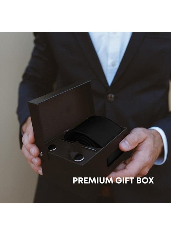 Lemon Ties for Men Set with Pocket Square Cufflink and Tie Clip, Necktie Handkerchief in Gift Box for Wedding and Business(Black)  - Image 2