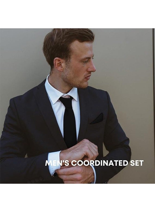 Lemon Ties for Men Set with Pocket Square Cufflink and Tie Clip, Necktie Handkerchief in Gift Box for Wedding and Business(Black) - Image 4