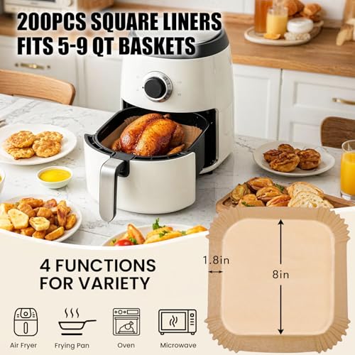OLESBUR Air Fryer Liners Disposable, 200Pcs 8 Inch Airfryer Paper Liners, Unbleached Parchment Paper for Air Fryer Basket, Non-Stick Air Fryer Accessories, Liners for Baking, Parchment Paper Sheets - Image 4