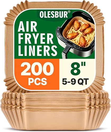 OLESBUR Air Fryer Liners Disposable, 200Pcs 8 Inch Airfryer Paper Liners, Unbleached Parchment Paper for Air Fryer Basket, Non-Stick Air Fryer Accessories, Liners for Baking, Parchment Paper Sheets - Image 1