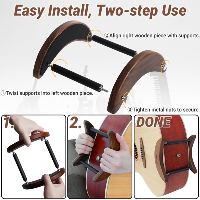 Onmiwod Acoustic Guitar Stand, Clip-On Self-Standing Solid Wood Guitar Stand, Portable Lightweight Guitar Stand Floor, Guitar Holder for Travel and Stage, Gift for Acoustic, Classic and Folk Guitar L-Size - Image 5