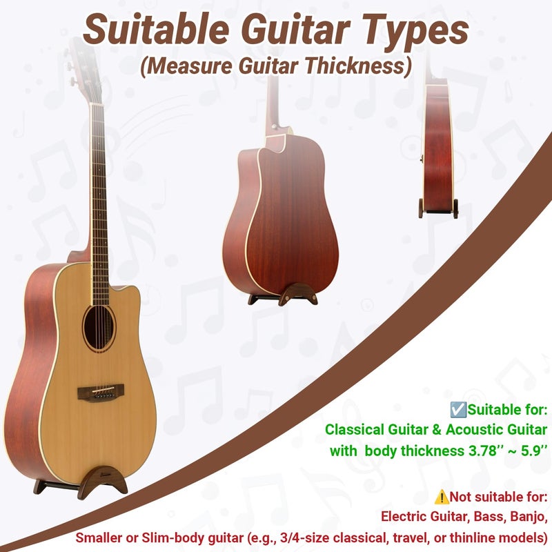 Onmiwod Acoustic Guitar Stand, Clip-On Self-Standing Solid Wood Guitar Stand, Portable Lightweight Guitar Stand Floor, Guitar Holder for Travel and Stage, Gift for Acoustic, Classic and Folk Guitar L-Size - Image 4