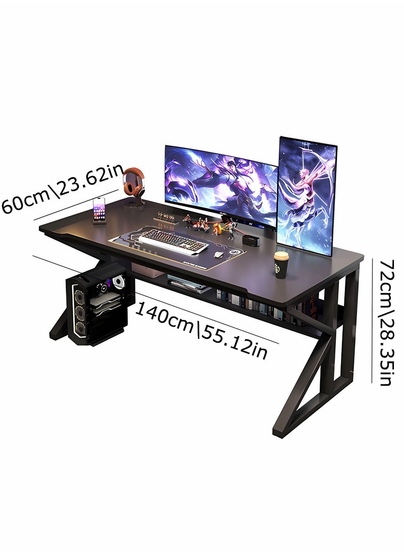 WEMART - Gaming Desk,Office Desk,Standing Desk,Home Office Desks,Corner Desk,Easy Assemble With Raised Shelf Black 140*60*72cm - Image 1