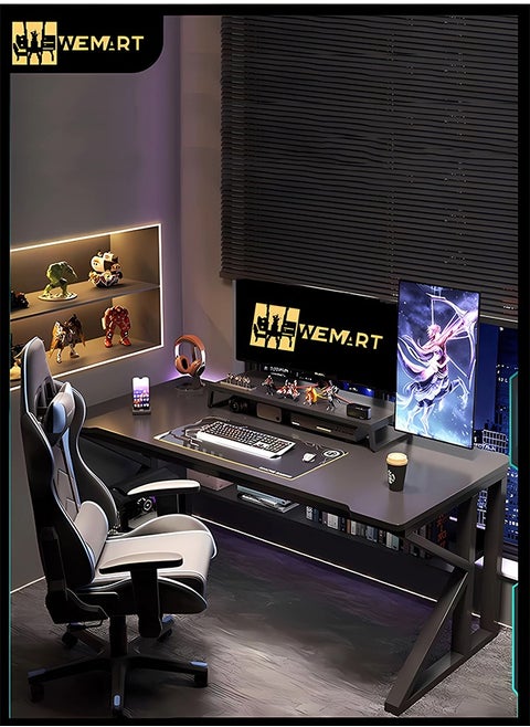 Gaming Desk,Office Desk,Standing Desk,Home Office Desks,Corner Desk,Easy Assemble With Raised Shelf Black 140*60*72cm