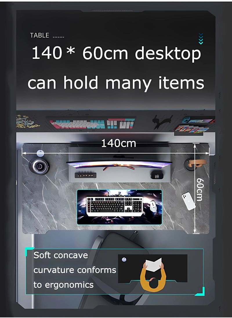 WEMART - Gaming Desk,Office Desk,Standing Desk,Home Office Desks,Corner Desk,Easy Assemble With Raised Shelf Black 140*60*72cm - Image 1