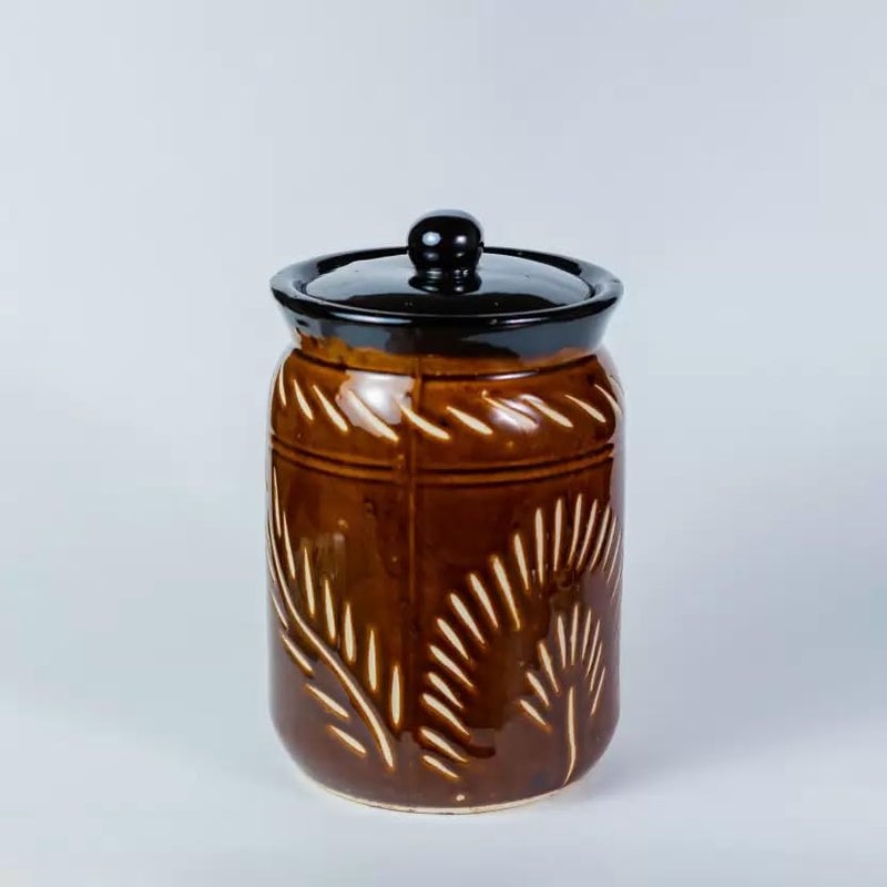 Jetwals Ceramic Handmade Pickle Jar Set with Lid Dining Table Pickles Containers kutting jars 1000ML Brown 1000ML Jar Packof 1
