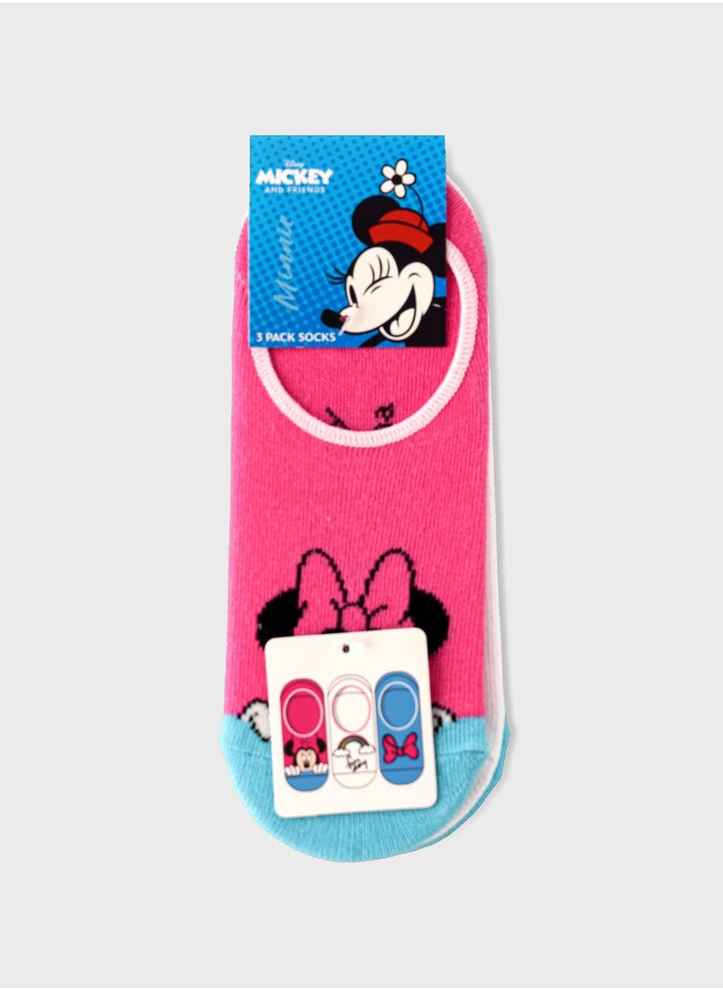 Disney - Kids 3 Pack Minnie Mouse No Show Socks - Image 1