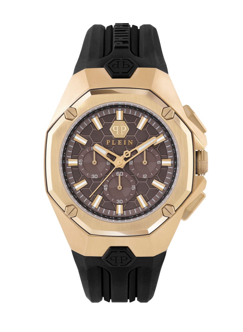 فيليب بلين ساعة رجالية ثمانية الأضلاع بقرص بلون تاوب وحزام سيليكون أسود - Image 1