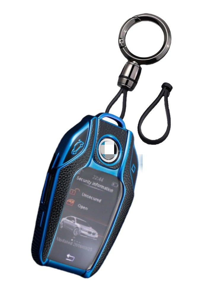 OUYoo For BMW LCD Screen Key Fob Cove,Soft TPU Key Fob Cover Case Compatible with BMW 5 Series 528Li 530Li 540Li G30 G31 6 Series GT G11 G12 7 Series 740 X3 G01 i8(Blue) - Image 1