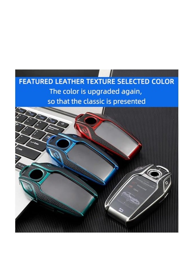 OUYoo For BMW LCD Screen Key Fob Cove,Soft TPU Key Fob Cover Case Compatible with BMW 5 Series 528Li 530Li 540Li G30 G31 6 Series GT G11 G12 7 Series 740 X3 G01 i8(Blue) - Image 4