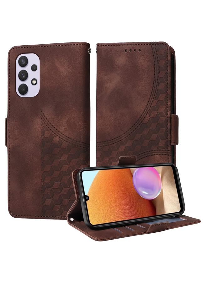 اس-توب جراب لهاتف Samsung Galaxy A32 4G EU مصنوع من الجلد المنقوش بنقشة معينية مرصعة بالنجوم - Image 1