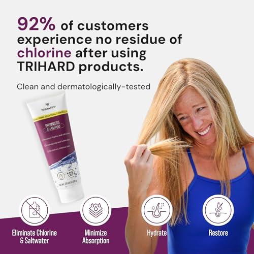 TRIHARD Chlorine Removal Swim Shampoo, Cleanse and Hydrate Hair from Pool and Ocean, Post Swim Chlorine and Hard Water Hair Protection (Pack of 2) - Image 5