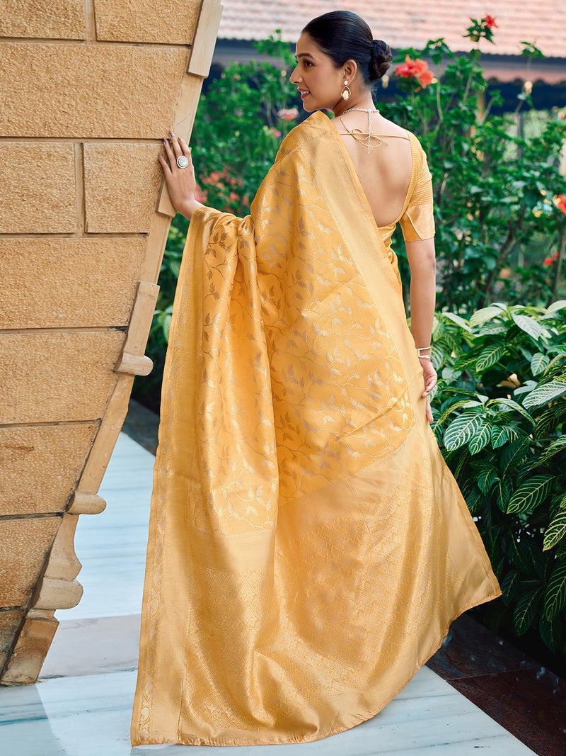 Satrani Women's Silk Blend Weaving Saree with Unstitched Blouse Piece (4088S215N_Light Yellow) - Image 3