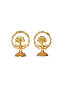 Bhimonee Decor Bhimonee Decor Pure Brass Golden Polish Electric 1 Layered Table Lights Diya 45 inches Brass Pack of 1 Pair  - Image 5